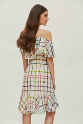 Vestido Volantes Hombro Estampado Multicolor